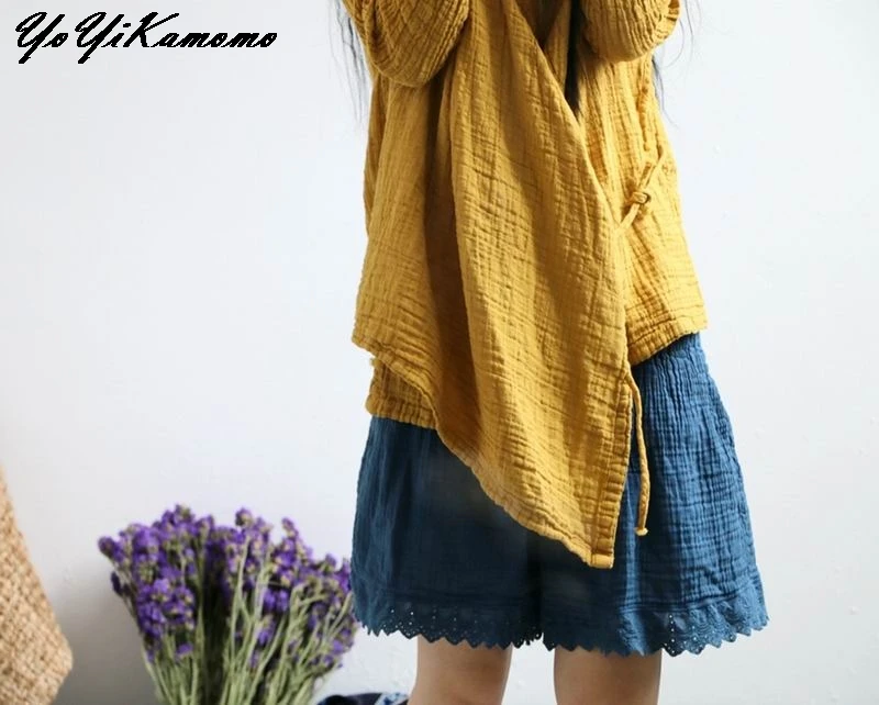 

YoYiKamomo 2017 women cotton linen pants new original embroidery lace retro loose large size loose casual women