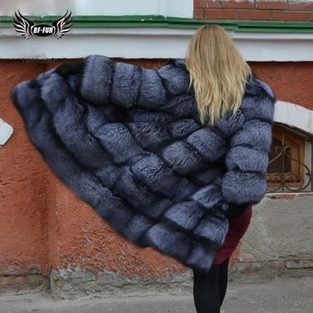 

2019 BFFUR Top Grade Real Silver Fox Fur Coat Winter Fur Luxury Lady Jacket Women Snowsuit Outerwear Whole Skin Fashion Fur