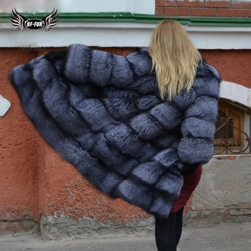 Женская шуба из натурального меха лисы BFFUR, зимняя шуба из натурального меха серебристой лисы, 2019 Женская шуба из натурального меха лисы BFFUR, зимняя шуба из натурального меха серебристой лисы, 2019