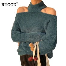 Off Shoulder Mink Cashmere Knitted Sweater