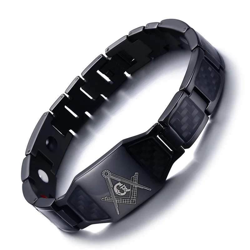 

Black Magnetic Bracelet Men Stainless Steel Hand Chain Masonic Punk ID Bracelets Carbon Fiber Magnet Health Bracelets