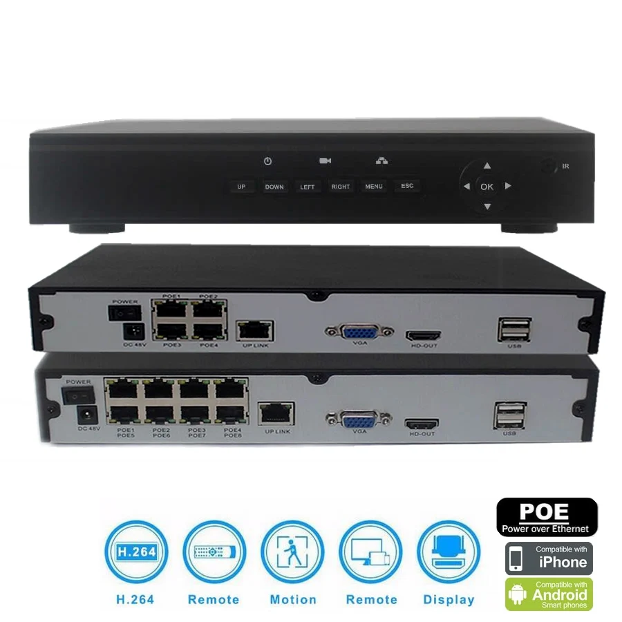 

4CH/8CH POE NVR Onvif HD 1080P 48V Real PoE NVR All in one Network Video Recorder for PoE IP Cameras P2P Cloud Service