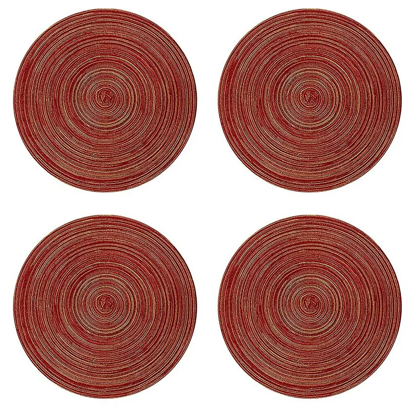 جولة المفارش ل طاولة طعام الحرارة مقاومة Wipeable تحديد الموقع قابل للغسل المطبخ مكان الحصير مجموعة من 4 ، الأحمر جولة