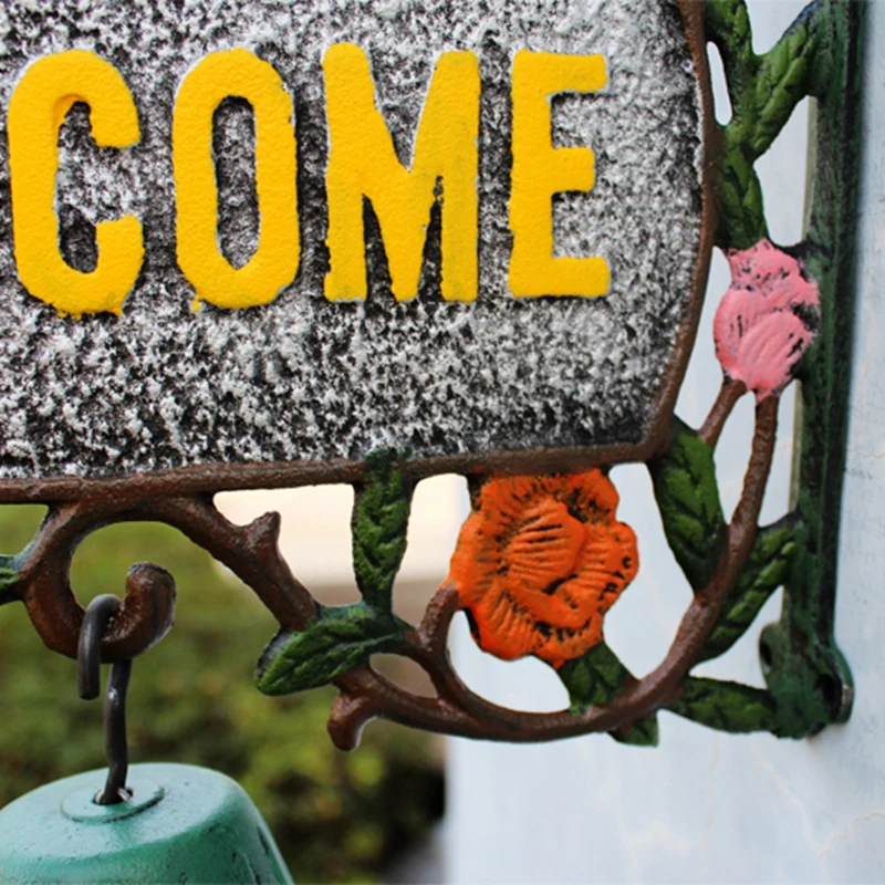 Европейский ручная роспись цвета Колибри с веткой цветок Дизайн чугунный декор двери Добро пожаловать таблички с висячим колокольчиком