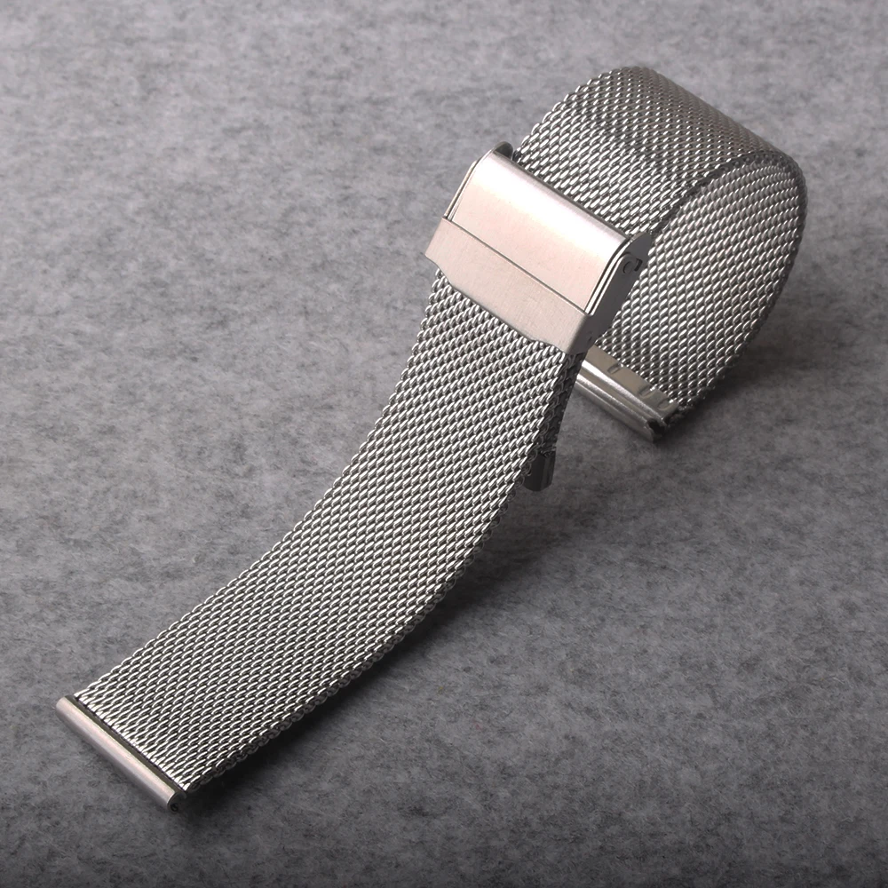 Shark Mesh Silver Stainless Steel Watchband Replacement Bracelet for