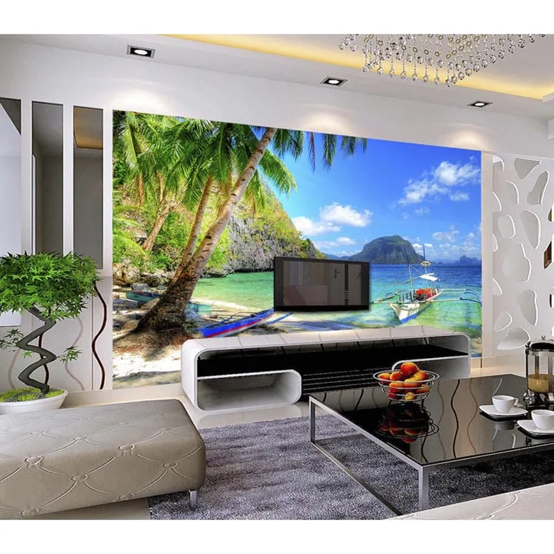 

3D Wallpaper Mural Decor Photo Sea Landscape Boat TV Backdrop Bedroom Photo Wall Paper 3D Living Room Wallpaper 3D Painting
