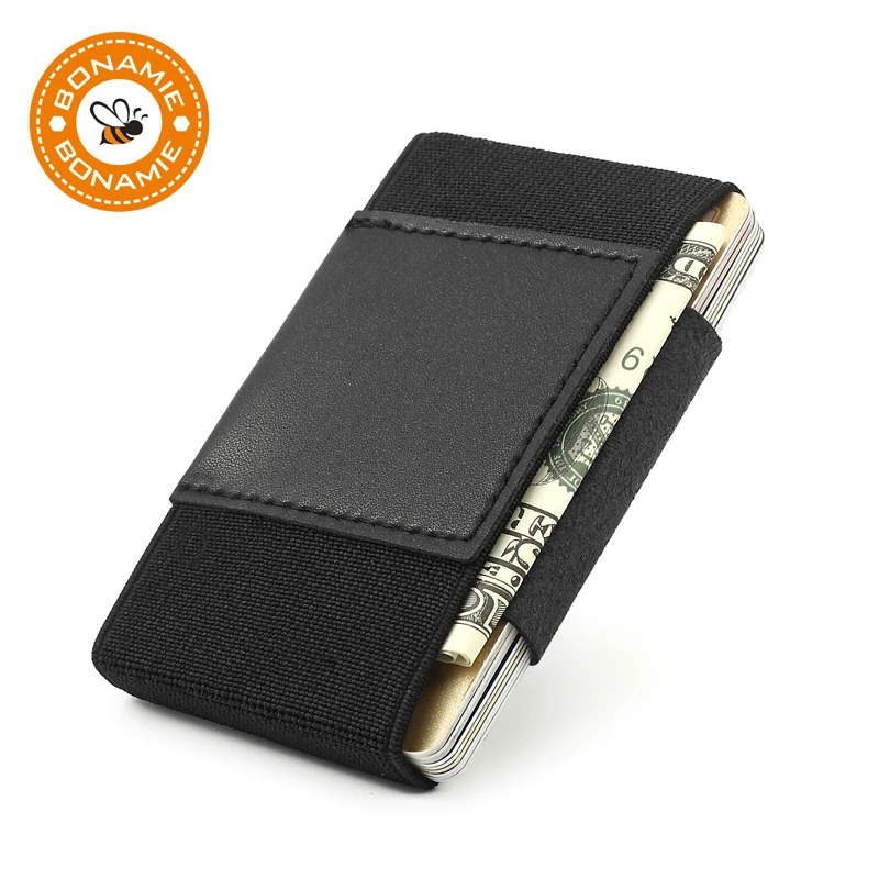 

BONAMIE New Creative Credit Card Holder With Elastic Band Slim Wallet For Women Man Small Magic Business Card Holder Case Unisex
