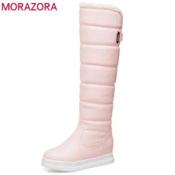 

MORAZORA 2020 plus size 34-43 boots women slip on winter snow boots waterproof round toe platform shoes woman knee high boots