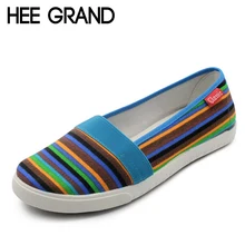 HEE GRAND Spring Women Loafers Soft Rainbow Stripe Slip On Flats For 2016 Summer Style Canvas Shoes Woman Plus Size 35-41 XWC423