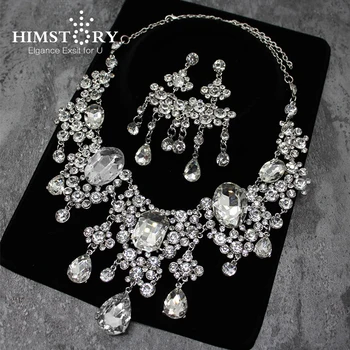 

Gorgeous Large European Style Large European Style Crystal Rhinestones Bridal Wedding Jewelry Sets Statement Necklace Earrings