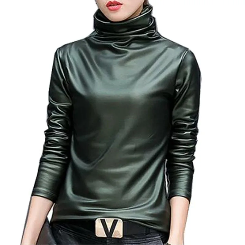 Plus size 4XL women Blouse Tops elegent Turtleneck long