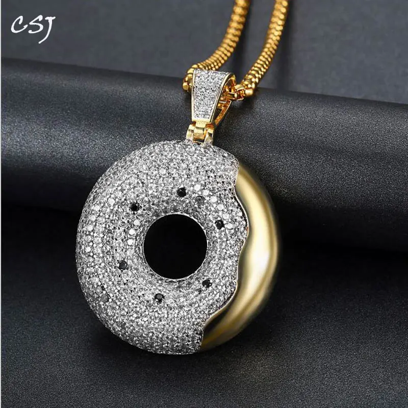 

CSJ Hip Hop SwimRing Necklace Pendant Bling Bling Iced Out CZ Pendant Gold Silver Color Charm Hip Hop/Punk Men Jewelry