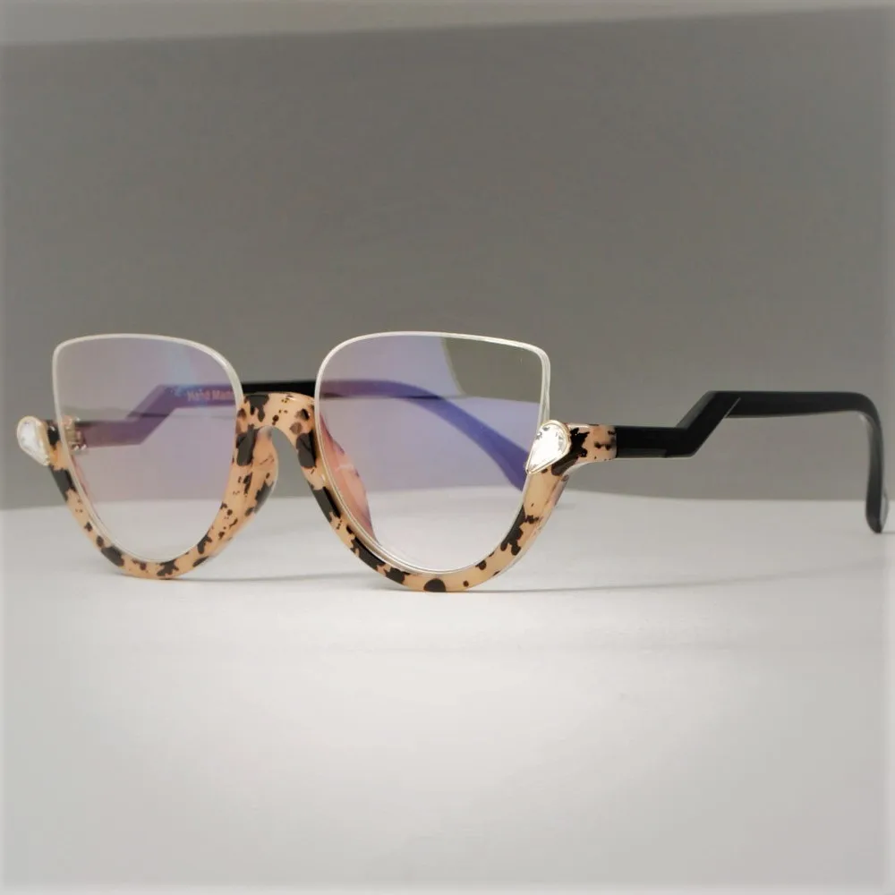 45159 Semi-Rimless Cat Eye Anti Blue Women Glasses Frame Crystal Diamonds EyeGlasses Frames Fashion Lady Eyewear Anti Blue Light Glasses Eyeglasses Frames Eyewear Frames Women Glasses Fashion Eyeglasses