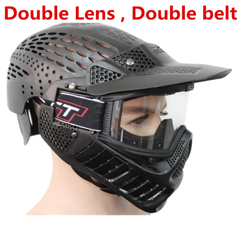 

Full head Double lens and belt Paintball Anti Fog mask accessories for CS out door Games equipment Green or Black color
