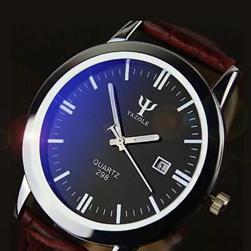 YAZOLE Male Luxury font b Watch b font Man Leather Band Calendar Date Quartz Waterproof Wrist