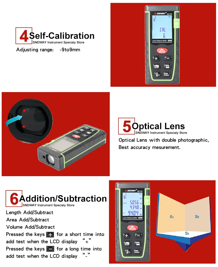 Лазер sndway дальномер Мини цифровой измеритель расстояния лазерный датчик расстояния SW-T4S 40 м лазерный дальномер