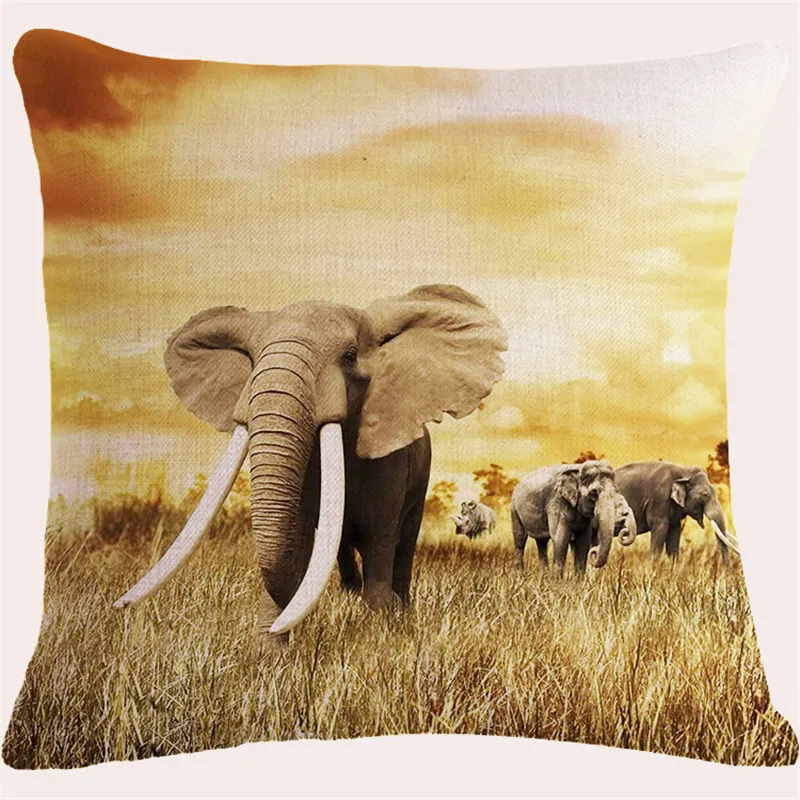وسادة تغطي أفريقيا الفيل وسادة القطن الكتان أريكة نوم ديكور مكتب المنزل رمي غطاء وسادة