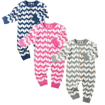 

Newborn Baby Boy Girl Romper Onesie Stripe Knitted Long Sleeve Infant Jumpsuits Spring Toddler Coverall Button Up Overalls 0-24M