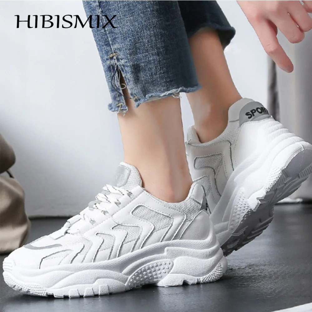 

HIBISMIX Women's Platform Sneakers Spring Autumn Fashion White Women Casual Shoes Ladies Lace Up Clunky Sneakers Chaussure 1268