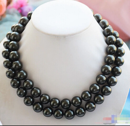 

Wholesale FREE SHIPPING >>>> P4581 2row 14mm Tahitian black round SOUTH SEA SHELL PEARL NECKLACE