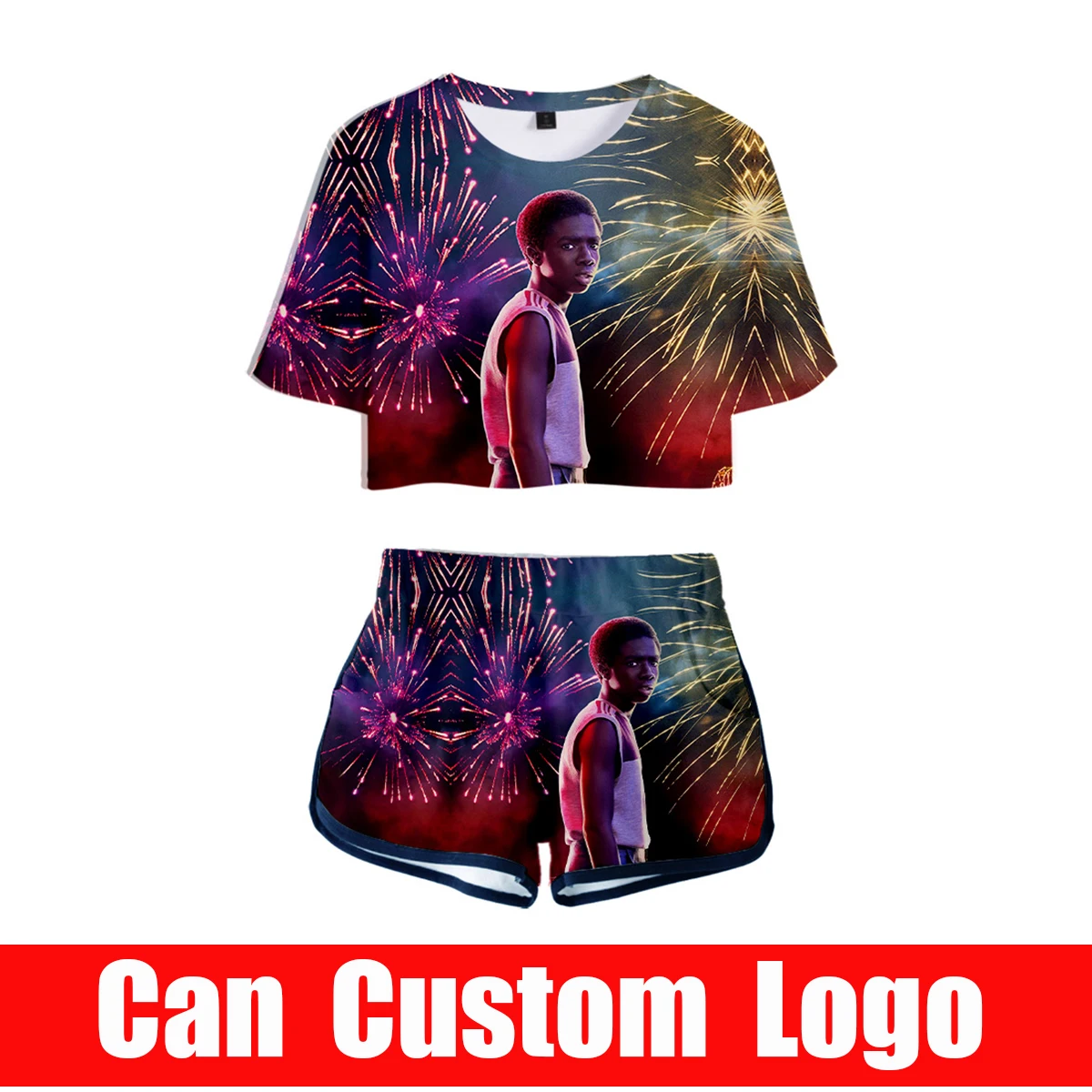 

Women Stranger things two piece set New game Oversize Navel short sleeve and Stranger things Short Pants O-neck Summer Set