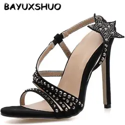 BAYUXSHUO/новые женские босоножки в римском стиле на высоком каблуке, с тонкими полосками на щиколотке, с пятиконечной звездой, на шпильке