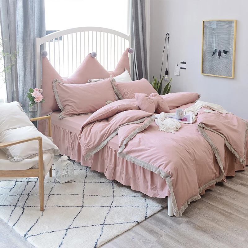 100% القطن الوردي الأبيض ملاءات مجموعة التوأم الملكة حجم طقم سرير للأطفال الفتيات نوم غطاء لحاف غطاء سرير مجموعة غطاء السرير