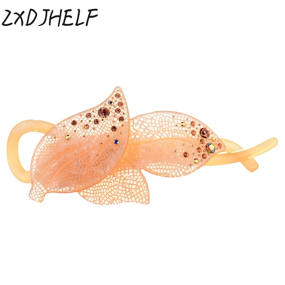 

ZXDJHELF Fashion Design Leaf Acrylic Banana Hairpins Girls Cute Ponytail Headband Crystal Hair Accessories Women Headwear F145