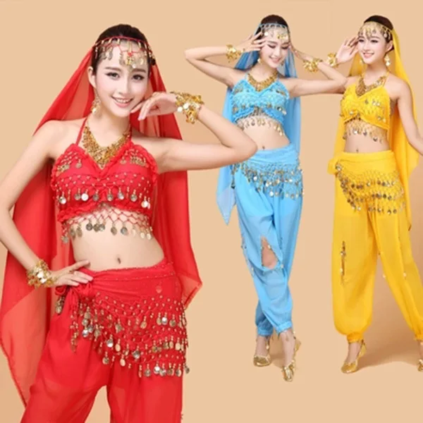 New 4pcs Set Belly Dance Costume Bollywood Costume Indian Dress Bellydance Dress Womens Belly Dancing Costume Sets 7 Color