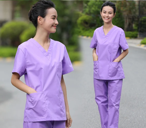 Light purple Врач больницы хирургии форма Лето v-образным вырезом больницы Красота скрабы медицинской одежды Хлопковые женские Наборы Хирургических платья - Цвет: Light purple