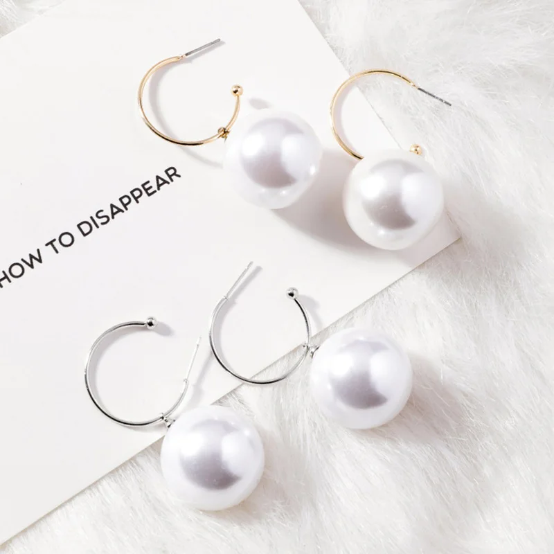 

2019 New Korean Fashion Minimalist Small Gold Silver Color Hoops Earrings With Pearl Charm Elegant Mini Hoops Earring Jewelry