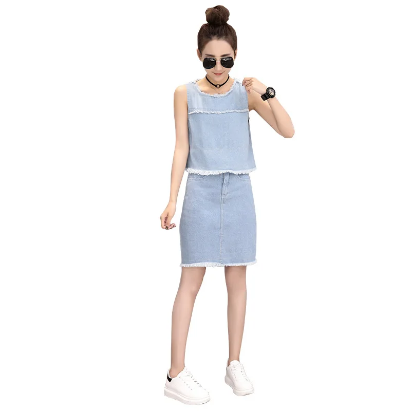 

Denim Two Piece Set Summer women crop tops and Mini Jeans Skirts Sets Blue Denim outfits 2 piece set Sweet Korean matching sets