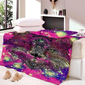 

Printed Wolf Dog Wool Plush Blanket Super Comfortable Fabric Thin Blanket Spring and Autumn Shawl Beach Towel Blanket Bed Fluffy