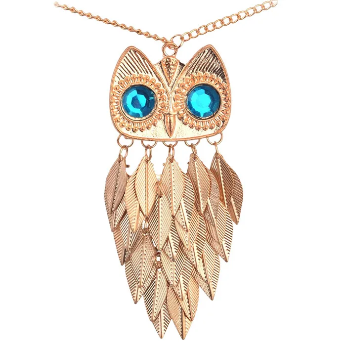 Image Vintage Leaves Owl Necklace Pendant  Women Long Chain Necklaces   Pendants  Jewelry For Gift Party