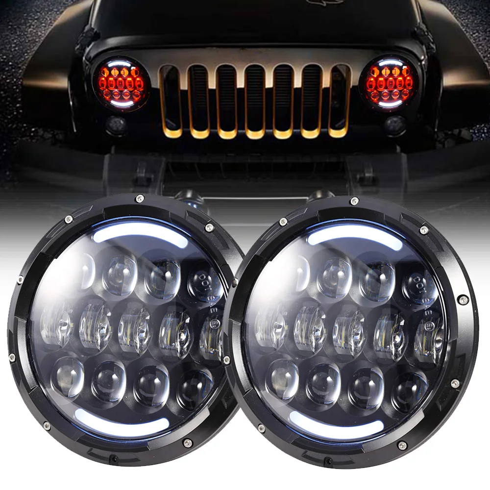 

105W 7 Inch LED Headlight Angel Eyes RGB Hi/Lo Beam Turn Signal DRL Auto Headlight for Jeep Wrangler Off Road Harley Lada 4X4