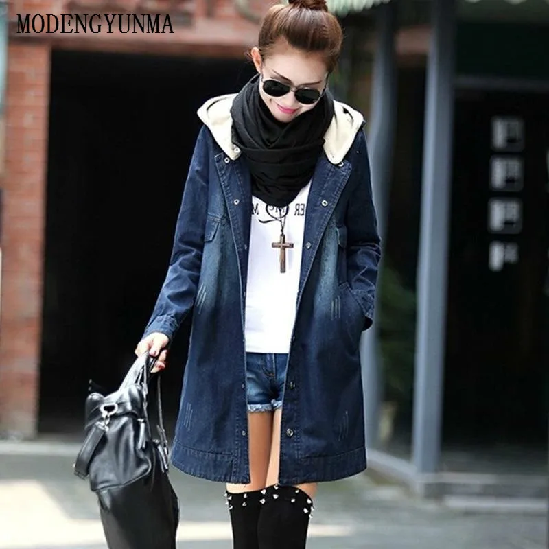 

MODENGYUNMA New Autumn Winter Maternity Coat Loose Big Yards Detachable Hooded Denim Coat Windbreaker Clothes For Pregnant Women