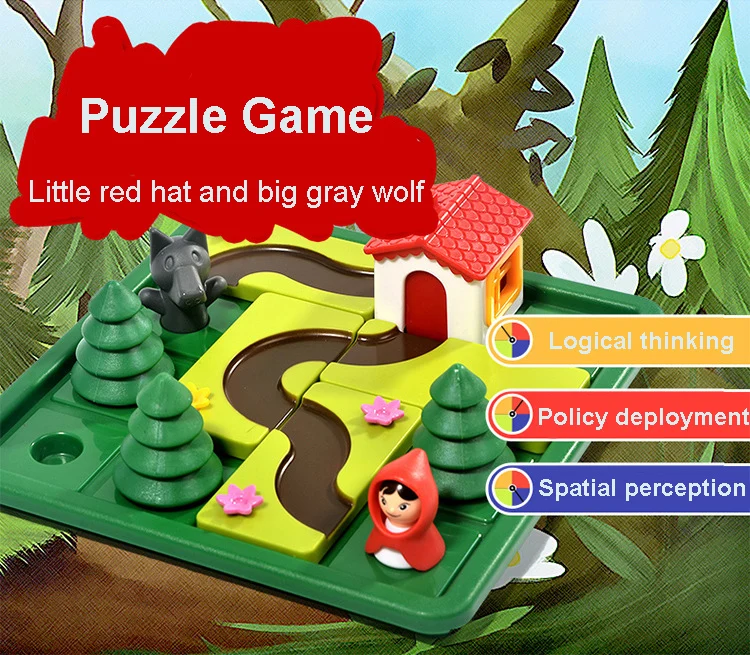 Игра-головоломка для родителей, настольная игра для ролевых игр, маленькая красная шляпа и большой серый волк, тренировка логического мышления, детская настольная игра