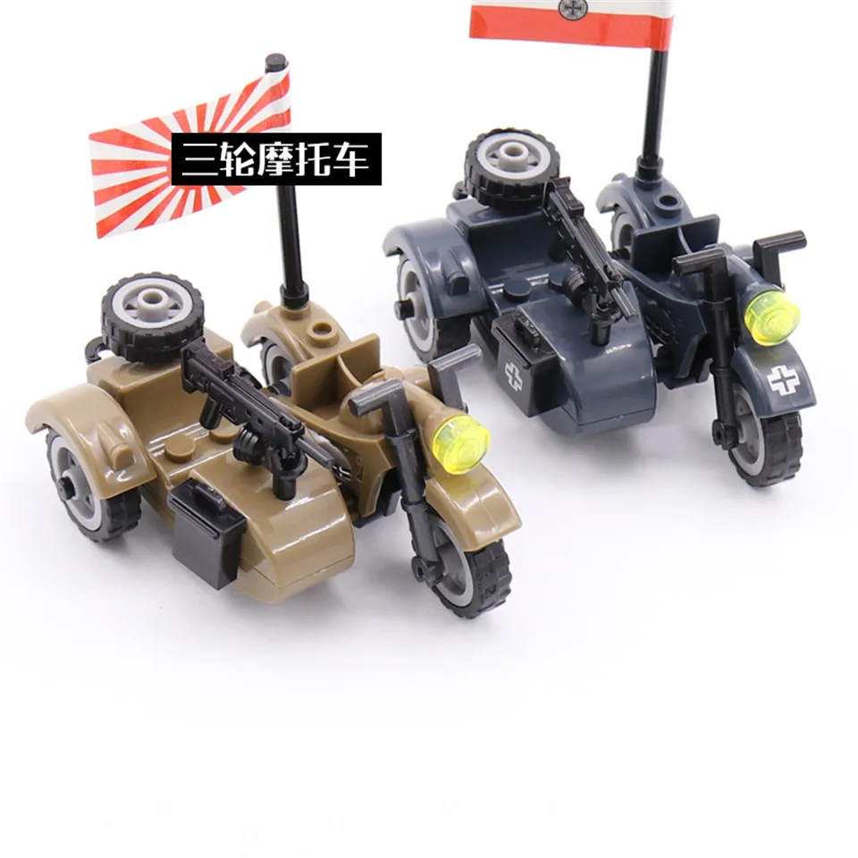 

Legoingly Military Motorcycle Police Blocks Army Three Wheel Car MOC Weapon Building Blocks Brick Educational Toys for Kids