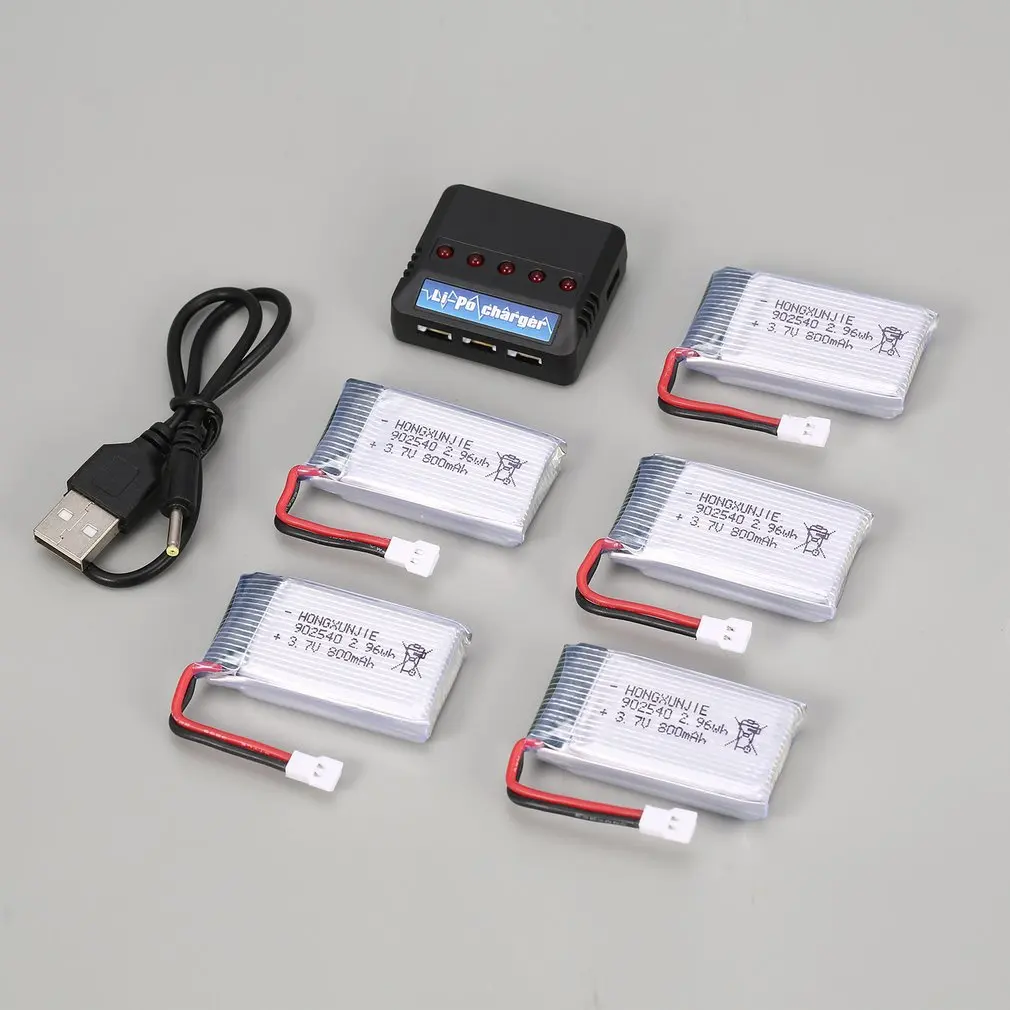 

5Pcs 3.7V 800mAh Battery + 5 in 1 USB Charger for Syma X5 X5C X5SW X5SC MJX X705C SG600 RC Drone Quadcopter Spare Battery Part
