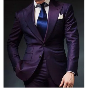

Peak Lapel Single Breasted Mens terno masculino suits 2 Piece purple Groom Tuxedos suit 2017 new Groomsman wedding suits for men