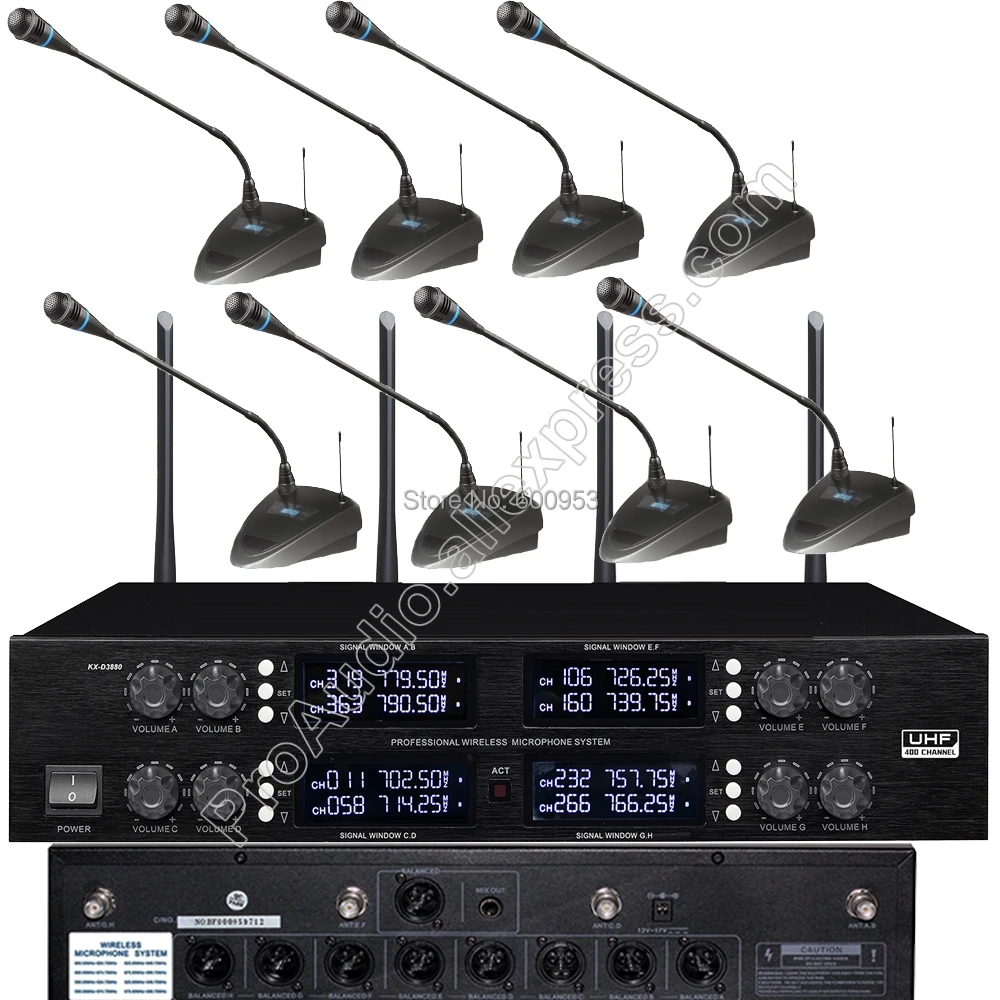 

MICWL 8x50 Channel UHF Adjustable frequency Wireless 8 Desktop Gooseneck Conference Microphone System