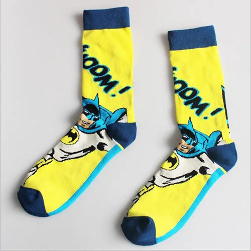 Мужские яркие хлопковые носки с рисунком капитана супергероя Бэтмена, Элитные Носки Дэдпула, мужские эластичные гольфы для катания на коньках - Цвет: batman-B