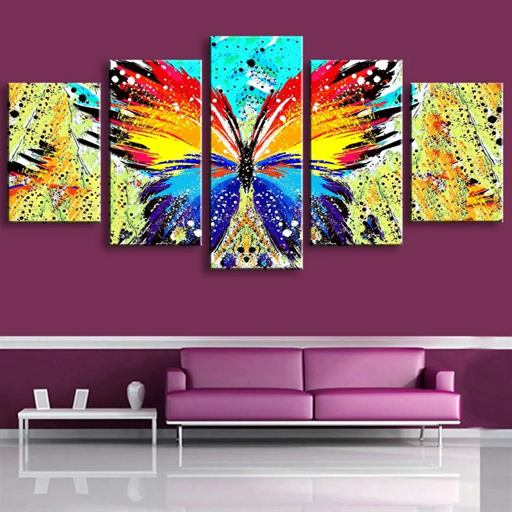 5 pieces high-definition print Abstract butterfly canvas oil painting poster and wall art living room picture HUDIE5-1 (3)
