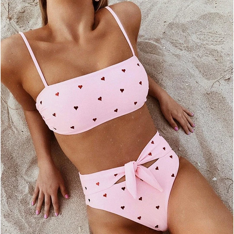 

VIEUNSTA Summer Sexy high waist Women Bikini Set Swimsuit print Push-up Swimwear Femme bow knot bathing Suit Beach Wear biquini
