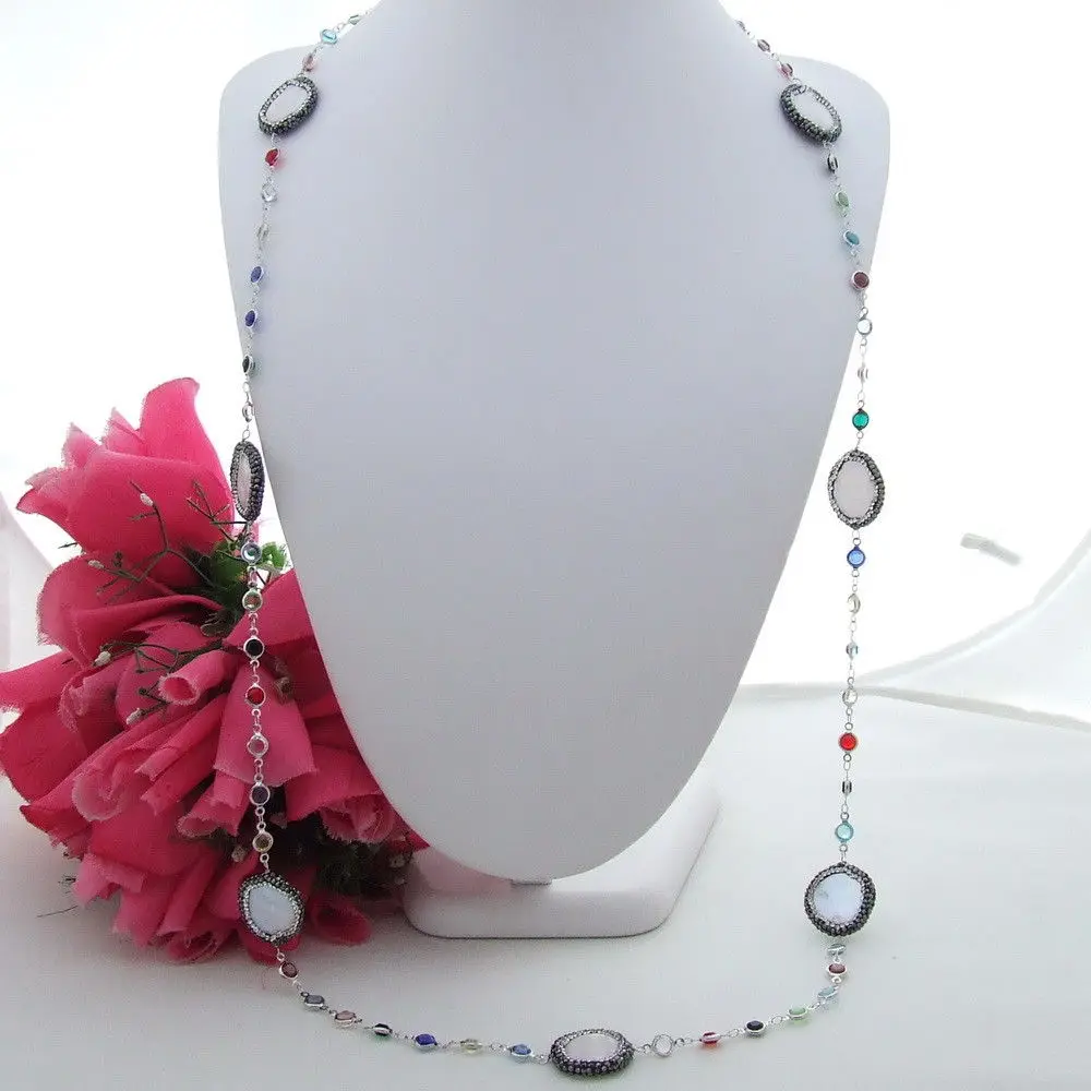 

FC101403 40'' 22x24MM White Coin Pearl Trimmed With Marcasite Necklace
