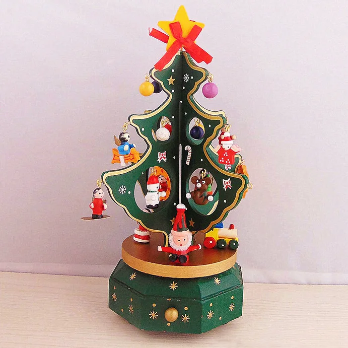 christmas decorations for home wooden rotating christmas tree music box