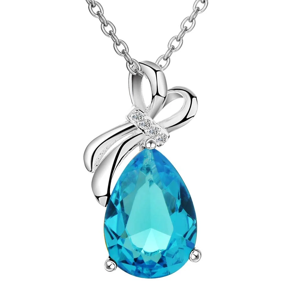 Buy Fashion jewelry plated silver water drop pendant necklace with CZ crystal
