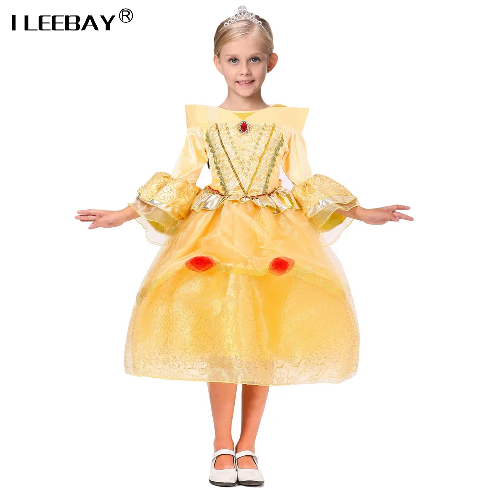 

2018 Children Belle Princess Dress High Quatily Gauze Multilayer Girl Dress Toddler Party Costume Baby Girl Clothes Kids Vestido