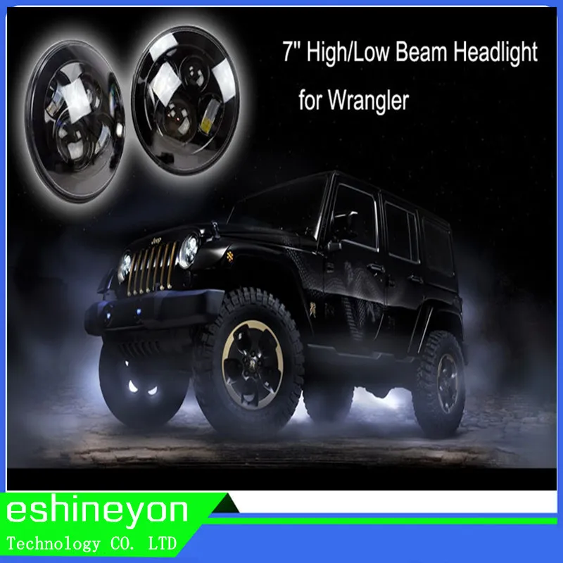 80W Round Headlight Kit Hi/Lo For Jeep Wrangler 97-15 7Inch Round LED Headlight Headlamp CJ TJ JK Off Road Driving Fog Light