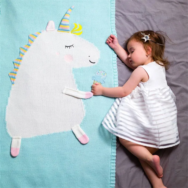 

Infant Baby Knitted Blanket Ins Unicorn Blankets For Newborn Three-Dimensional Ear Blanket Baby Cartoon Wrap Photography Props